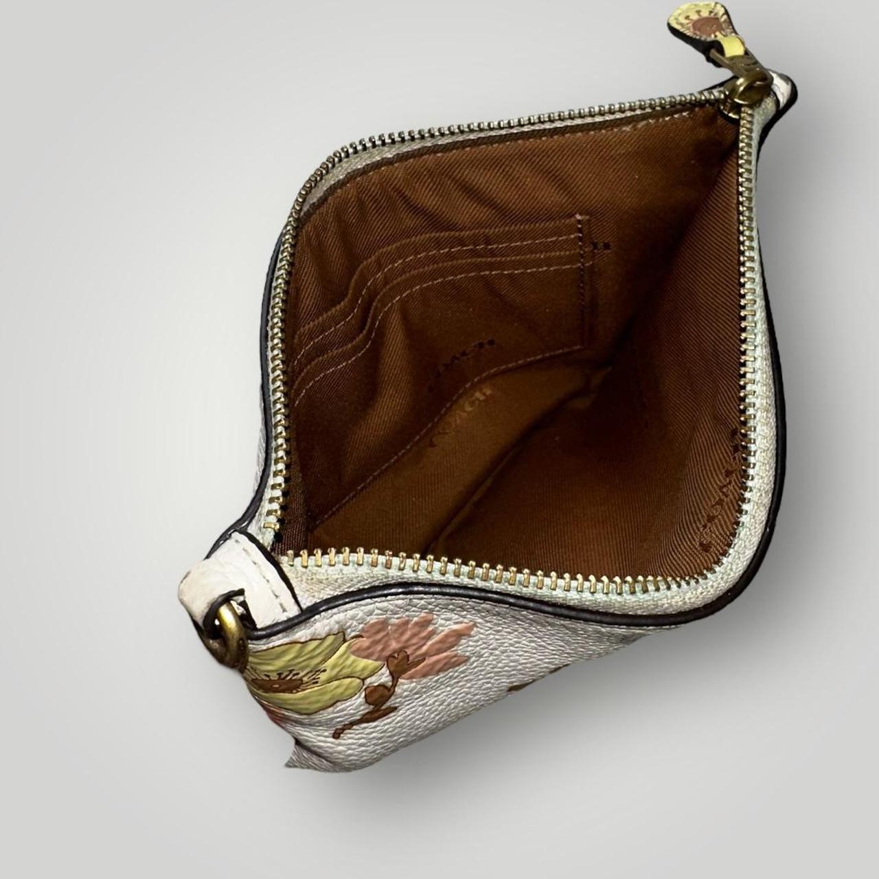 Coach Silver and Yellow Floral Print Zip Pouch