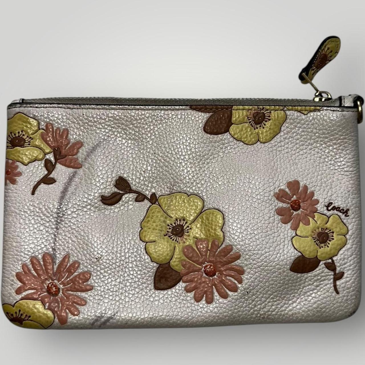 Coach Silver and Yellow Floral Print Zip Pouch