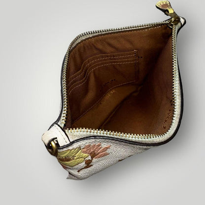 Coach Silver and Yellow Floral Print Zip Pouch
